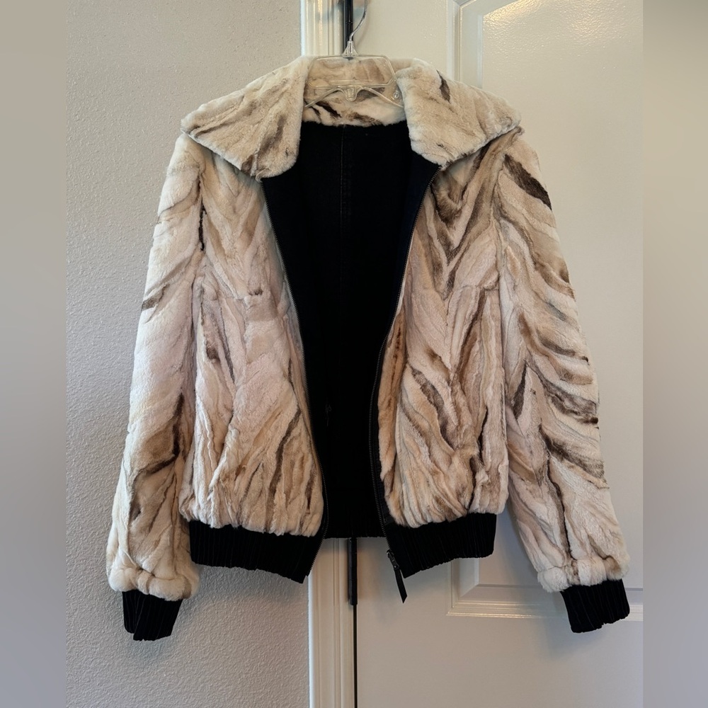 Reversible fur and denim jacket